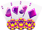 purple cards and chips with crown
