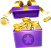 gift box with yellow ribbons and coins