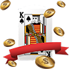 king spades with ribbon and coins